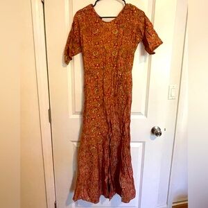Orange Floral Print Quarter Sleeve Jumpsuit (36)